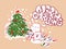 Christmas bunny decoration lights card doodle style