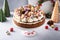 Christmas cake decorated with gingerbread cookies and sugared cranberries, holiday cheesecake idea