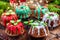 Christmas Cake with Festive Sugar Decorations on  Christmas Table