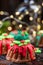 Christmas Cake with Festive Sugar Decorations on  Christmas Table