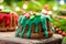 Christmas Cake with Festive Sugar Decorations on  Christmas Table