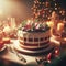 Christmas cake place setting with candles