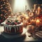 Christmas cake place setting with candles