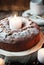 Christmas Cake with Powered Sugar on Vintage Plate