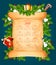 Christmas calendar on scroll with pine tree, gift