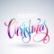 Christmas Calligraphy handwriting lettering of brushstrokes an oil or acrylic paints. Vector illustration