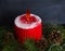 Christmas candle cake with caramel flame decorated with pine tree