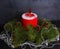 Christmas candle cake with caramel flame decorated with pine tree