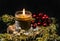 Christmas Candle Decor Juniper On Black Background
