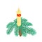 Christmas candle on spruce branch with pinecone vector