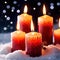 Christmas candles burning outdoors in the snow, traditional seasonal cultural festivities