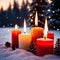 Christmas candles burning outdoors in the snow, traditional seasonal cultural festivities