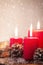 Christmas candles with christmas decorations, christmas or new year atmosphere