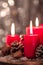 Christmas candles with christmas decorations, christmas or new year atmosphere