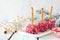Christmas candy cane chocolate cheese ball appetizers with a bright background