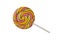 Christmas candy spiral shape on wooden stick isolated on white background