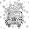 Christmas car gift doodle zentangle vector.