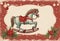 Christmas card background, rocking horse vintage toy. AI