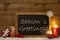 Christmas Card, Blackboard, Snow, Candles, Seasons Greetings