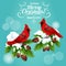 Christmas card with cardinal bird on pine tree