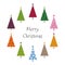 Christmas card with colorful patterned Christmas trees