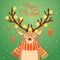 Christmas card Cute cartoon deer with garlands on