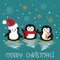Christmas card with cute doodle penguins.