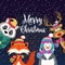 Christmas card with cute dressed animals and wishes