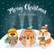 Christmas card with cute dressed animals and wishes