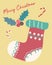 Christmas card cute festive vintage sock flat vector