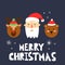 Christmas card. Cute xmas portraits, Canta Claus, Rudolf deer and winter bear, funny decor faces, postcard, print or poster,