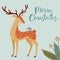 Christmas card with a deer and a bird. Winter vector Illustration.