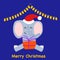 Christmas card with an elephant in a cartoon style with gifts