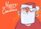 Christmas card with funny spaced-out Santa Claus. Santa Claus got wasted. Lettering on orange background with copy space
