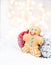 Christmas card with Gingerbread Man cookie, festive decorations