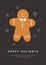 Christmas card with gingerbread man and inscription Happy Holidays.