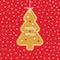 Christmas card with Gingerbread pine tree. Christmas card with Christmas tree cookie hanging with ribbon