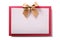 Christmas card gold bow red envelope flat front view isolated white background