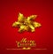 Christmas Card with Gold Holly on a Red Background