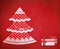Christmas card. Handmade Christmas tree and gifts on red backgro