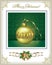 Christmas card Happy New Year 2020 with ball and ribbon with bells in a frame with an ornament