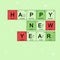 Christmas card - Happy New Year chemistry, greeting layout, banner with periodic table elements