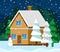 Christmas Card with House and Fir-tree Vector