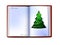 Christmas card looks like a book with christmas tree inside on white background, new year new page concept,