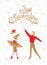 Christmas card with nutcracker ballet, princess, Mouse King, dancing