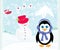 Christmas card with a penguin,santa claus and snowman