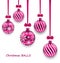 Christmas Card with Pink Glassy Balls with Bow Ribbon
