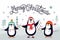Christmas card/poster/banner with penguins in a winter landscape