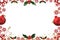 Christmas card red background snowflakes ornaments border frame New year