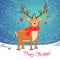 Christmas card with reindeer. Cute cartoon deer